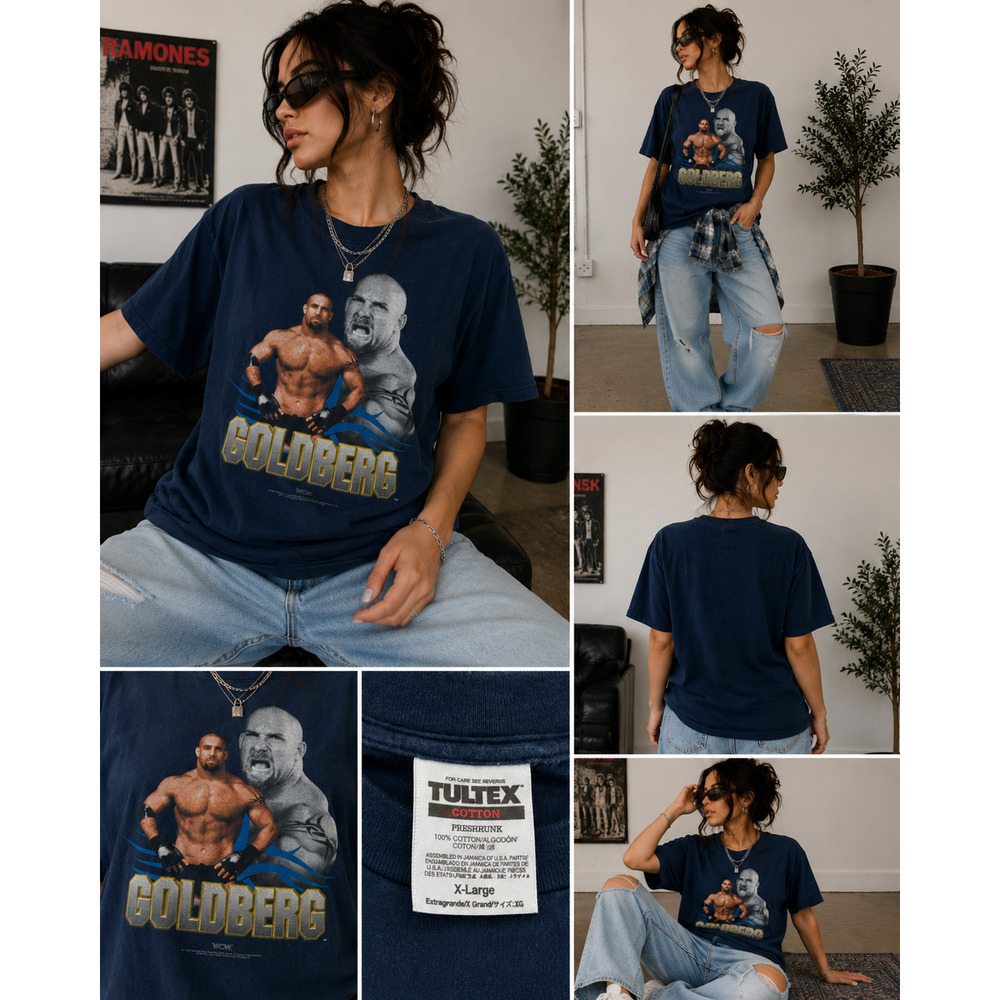 Vintage 1998 Goldberg WCW Wrestling T-Shirt Tultex XL WWE Rare Navy